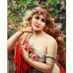Young Lady With Roses Painting Reproduction