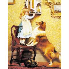 A Little Girl And Her Sheltie Painting Reproduction