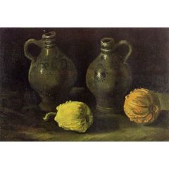 Still Life with Two Jars and Two Pumpkins Painting Reproduction