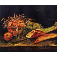 Still Life with Apples, Meat and a Roll Painting Reproduction