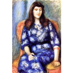 Woman in Blue Dress Painting Reproduction