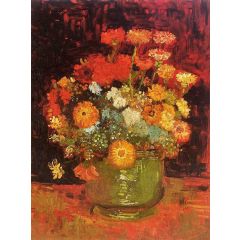 Bowl with Zinnias Painting Reproduction