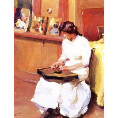 Girl with Zither Painting Reproduction