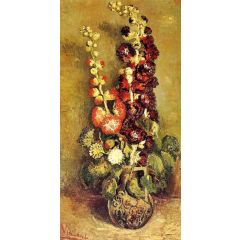 Vase with Holyhocks Painting Reproduction