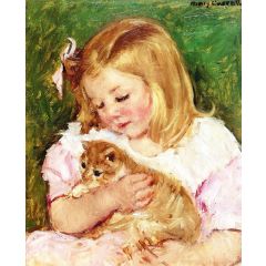 Sara Holding a Cat Painting Reproduction