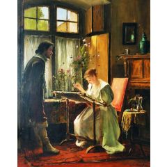 Lady Seated At Her Needlework Painting Reproduction