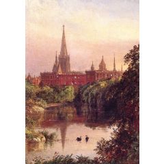 A View in Central Park, The Spire of Dr. Hall ’s Church in the Distance Painting Reproduction