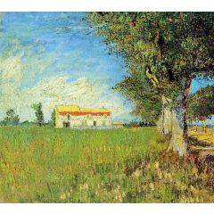 Farmhouse in a Wheat Field Painting Reproduction