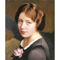Girl With A Pink Rose Painting Reproduction