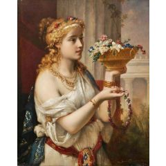 Young Girl with Flowers Painting Reproduction