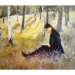 Girl Reading in a Landscape Painting Reproduction