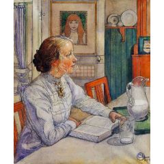 My Eldest Daughter, Suzanne with Milk and Book Painting Reproduction