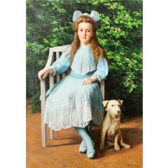 Girl with Dog Painting Reproduction