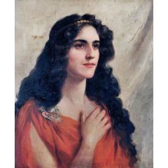 Portrait of a Woman in Red Painting Reproduction