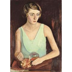 Woman in Green Painting Reproduction