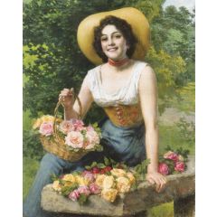 A Beauty Holding a Basket of Roses Painting Reproduction