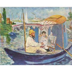 Claude Monet Working in His Atelier Boat Painting Reproduction