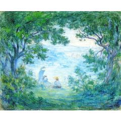 Three Girls in a Landscape Painting Reproduction