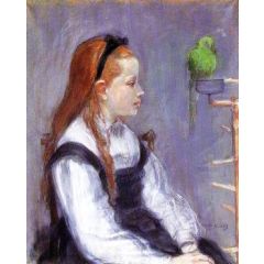 Young Girl with a Parrot Painting Reproduction