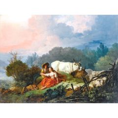 Pastoral Landscape with a Shepherd and Shepherdess at Rest Painting Reproduction