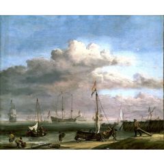 The Dutch Coast With a Weyschuit Being Launched and Another Vessel Pushing Off From the Shore Painting Reproduction