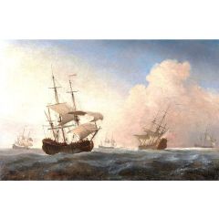 English Warships Heeling in the Breeze Offshore Painting Reproduction