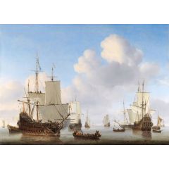 Dutch men-o’-war and other shipping in a calm Painting Reproduction