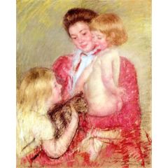 Reine Lefebvre with Blond Baby and Sara Holding a Cat(also known as Maternite) Painting Reproduction