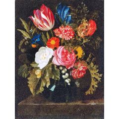 Still Life of Roses, Carnations, a Tulip and Other Flowers in a Glass Vase Painting Reproduction
