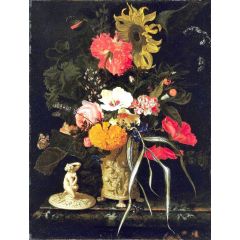 Flowers in a vase with embossed decorations Painting Reproduction