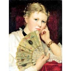 Girl with Fan Painting Reproduction