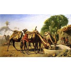 Camels at a Watering Trough Painting Reproduction