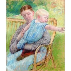 Mathilde Holding a Baby Who Reaches out to the Right Painting Reproduction