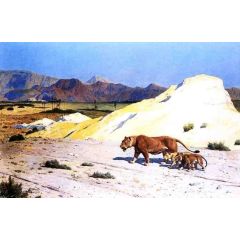Lioness and Her Cubs Painting Reproduction
