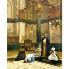 Three Worshippers Praying in a Corner of a Mosque Painting Reproduction
