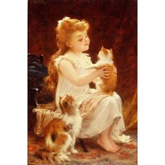 Playing with the Kitten Painting Reproduction