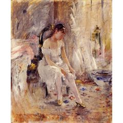 Woman Getting Dressed, also known as Young Woman Fastening Her Stockings Painting Reproduction