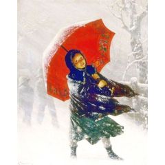 Girl in the Snow Painting Reproduction