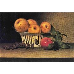 Still Life with Raisins, Yellow and Red Apples in Porcelain Basket Painting Reproduction
