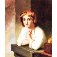 Girl Leaning at a Window Painting Reproduction