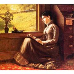 Woman Seated at Window Painting Reproduction