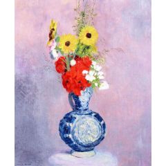 Bouquet of Flowers in a Blue Vase Painting Reproduction