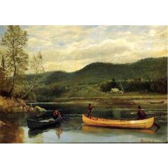 Men in Two Canoes Painting Reproduction
