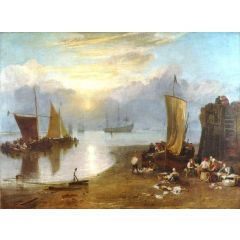 Sun Rising through Vapour; Fishermen Cleaning and Selling Fish Painting Reproduction