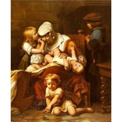 Young Mother and Her Children Painting Reproduction
