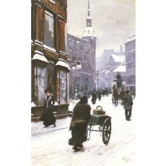 A Street Scene In Winter, Copenhagen Painting Reproduction