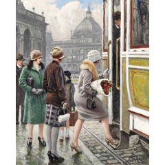 At the tram stop Painting Reproduction