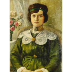Portrait of a young woman in a green dress Painting Reproduction