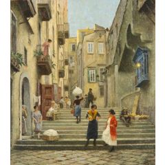 Naples street scene Painting Reproduction