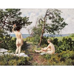Two bathing girls in the bushes near the coast of Hornb?k Painting Reproduction